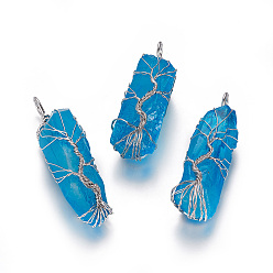 Озёрно--синий Гальваническое покрытие из натурального кварца с большой проволочной обмоткой, с латунной фурнитурой , пуля, платина, Плут синий, 45~77x12~22x10~20 мм, отверстие : 4~7 мм