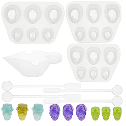 Белый Силиконовые формы для браслета из бусин с черепом, без отверстия, Серьги, кулон ожерелье ювелирные изделия силиконовая смола литейная форма, для изготовления ювелирных изделий поделки своими руками, с пластиковым стержнем для перемешивания, белые, силиконовые формы: 3 шт. / набор