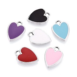 (52) Непрозрачная лаванда Стойки обшивки сплава эмали подвески, сердце, без кадмия, без никеля и без свинца, платина, разноцветные, 15x11x2 мм, отверстие : 2 мм