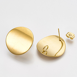 Golden 304 Stainless Steel Stud Earring Findings, with Loop, Curved, Flat Round, Golden, 20mm, Hole: 3mm, Pin: 0.8mm