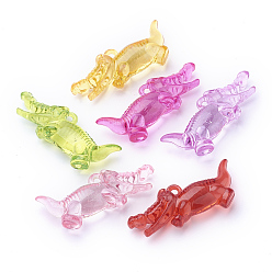 Mixed Color Transparent Acrylic Big Pendants, Crocodile/Alligator Shaped, Mixed Color, 20x55x13mm, Hole: 3mm, about 85pcs/500g