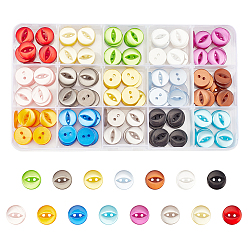 Colorful Resin 2-hole Buttons, with Plastic Box, Flat Round, Colorful, 22L, 14x3mm, Hole: 2mm, 225pcs/box
