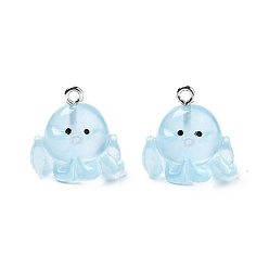 Светло-Голубой Подвески из смолы, с железом найти, прелести осьминога, Небесно-голубой, 18x18x14 мм, отверстие : 1.8 мм