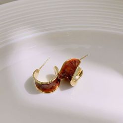 Ring Серьги-гвоздики из латуни, карамельно-янтарный стиль, реальный 14 k позолоченный, кольцо, 17.5x11 мм