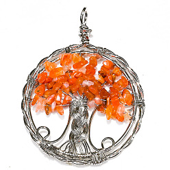 Red Agate Натуральный красный агат большие кулоны, медная проволока, обернутая в плоском виде, с подвесками в виде деревьев, 50 мм