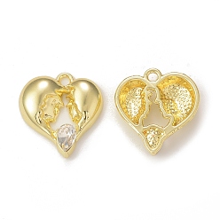 Clear Rack Plating Alloy Glass Pendants, Golden, Heart Charms, Clear, 19x18x4mm, Hole: 1.8mm