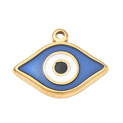 Oro 304 colgantes de esmalte de acero inoxidable, amuletos mal de ojo, dorado, 17x22.5x2 mm, agujero: 1.4 mm