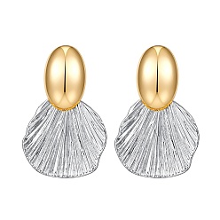 Платиновый & Золотой Двухцветные латунные серьги-гвоздики с подвесками, лист, платиной и золотом, 45x22 мм