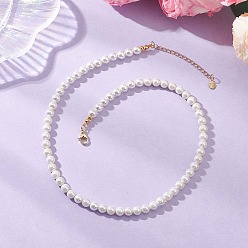 Золотой 6мм белые круглые жемчужины-бусины, с 304 результатами из нержавеющей стали и латуни, золотые, 17.05 дюйм (43.3 см)