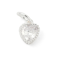 Прозрачный Латунные микро проложить кубического циркония подвески, сердце прелести, стойки покрытие, долговечный, с целью перехода в кольце, прозрачные, 9x7x3.5 мм