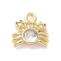 Краб Подвески из золотистой латуни с микропаве из прозрачных кубических цирконий на тему морских животных, краб, 10x10.5x3 мм, отверстие : 1.6 мм