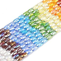 (52) Непрозрачная лаванда Стеклянные бусины с гальваническим покрытием , прямоугольные, граненые, градиент цвета, разноцветные, 7x4x3.5 мм, отверстие : 1 мм, около 63 шт / нитка, 16.89'' (42.9 см)