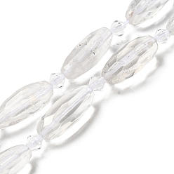 Quartz Crystal Natural Quartz Crystal Beads Strands, Rock Crystal Beads, with Seed Beads, Faceted, Oval, 20.5~26x8.5~12mm, Hole: 1mm, about 13~14pcs/strand, 15.35~15.55''(39~39.5cm)