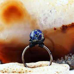 Имперская яшма Кольца-манжеты из натуральной императорской яшмы, обвитые железной проволокой, с круглыми бусинами, чёрные, внутренний диаметр: регулируемый