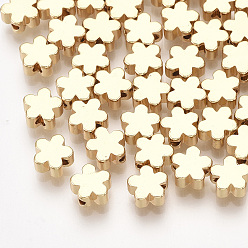 Real 18K Gold Plated Brass Beads, Flower, Real 18K Gold Plated, 6x6x3mm, Hole: 1mm