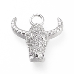Платина Латунные микропаве прозрачные подвески с фианитом, долговечный, поголовье крупного рогатого скота, платина, 19.5x19x5 мм, отверстие : 3.5 мм