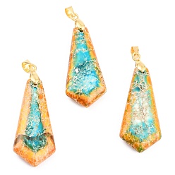 Золотистый Кулоны из натуральной императорской яшмы, с медными петлями, воздушный змей, окрашенные, золотые, 42x15.1x5.8 мм, отверстие : 4.7x4 мм