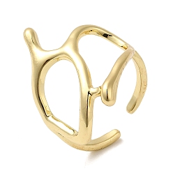 Golden Brass Open Cuff Rings, Hollow Sea Fan Coral Ring for Women, Golden, US Size 5 1/2(16.1mm), 2~23mm