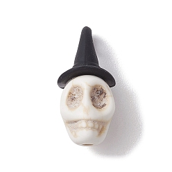 (404) Непрозрачное AB Кислое яблоко Подвески из синтетической бирюзы на Хэллоуин, Подвески в виде черепа и шляпы ведьм из черной смолы, цветочный белый, 24.5x10.5x12 мм, отверстие : 1.6 мм