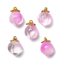 Бледно-Розовый Стеклянные подвески, персик, с золотой эмали сплава выводов, два тона, розовый жемчуг, 17x11.5 мм, отверстие : 1.4 мм