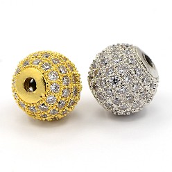 Gemischte Farbe Cz Schmuck Messing Micro Pave Zirkonia runde Perlen, Transparent, Gemischte Farbe, 9x10 mm, Bohrung: 1 mm