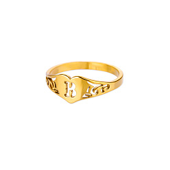 Letter B 201 палец кольца из нержавеющей стали, золотые, сердце, В письме, размер США 7 (17.3 мм)