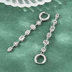 Chapado en Oro Real 18K Pendientes colgantes de aro de latón con micro circonitas cúbicas., sin plomo y el cadmio, chapado en rack, larga duración plateado, real 18 k chapado en oro, 80x7.5 mm
