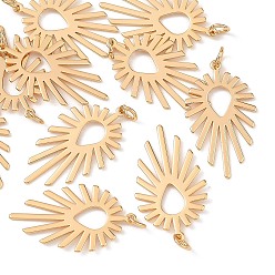Real 18K Gold Plated SHEGRACE Brass Pendants, Sun Ray Charms, Cadmium Free & Lead Free & Nickel Free, Long-Lasting Plated, Real 18K Gold Plated, 30x17x0.7mm, Hole: 3.5mm