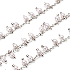 Платина Латунные бисерные цепочки ручной работы, со стеклом и шпулей, пайки, долговечный, круглые, платина, 2.5x1.8x0.3 мм, около 32.8 футов (10 м) / рулон