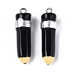Черный Непрозрачные подвески смолы, карандаш, с платиновым тоном железная петля, чёрные, 31~33.5x8~9.5 мм, отверстие : 2 мм