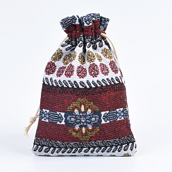 Коричневый Джутовые сумки на шнурке с принтом, прямоугольные, коричневые, 10x14 см