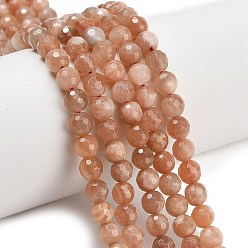 Солнечный Камень Натуральный Sunstone бисер пряди, граненые, круглые, 6 мм, отверстие : 0.9 мм, около 63~64 шт / нитка, 15.16~15.28'' (38.5~38.8 см)