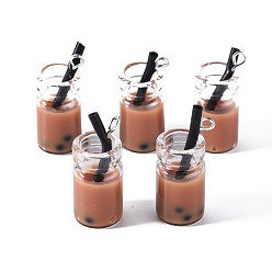 Сиена Стеклянные подвески для бутылок, смолой внутри, имитация пузырчатого чая, цвет охры, 27x12x10 мм, отверстие : 1.8 мм