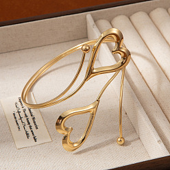 Сердце Браслеты из сплава на плечо, браслеты-манжеты для женщин, золотые, сердце, внутренний диаметр: 2.56 дюйм (6.5 см)
