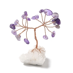 Аметист Натуральные аметистовые чипсы дерево жизни украшения, кварцевая основа с медной проволокой, фен-шуй энергетический камень подарок для домашнего офиса украшение рабочего стола, 31~46x28~33x61~75 мм