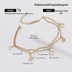 Mariposa Playa de verano 304 Tobilleras con dijes de acero inoxidable para mujer, dorado, mariposa, 9-1/8 pulgada (230 mm)