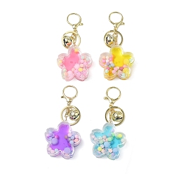 Mixed Color Acrylic Flower Keychain, with Zinc Alloy Lobster Claw Clasps, Iron Key Ring and Brass Bell, Mixed Color, 11.5cm