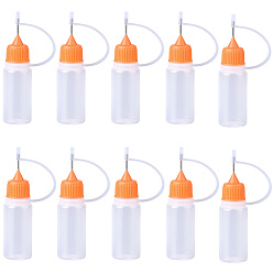 Белый 10 шт. полиэтиленовые (ПЭ) флаконы с наконечниками для игл, полупрозрачная пустая бутылка для клея, с стальными шпильками, белые, 2x7.7 см, емкость: 10 мл (0.34 жидких унций)