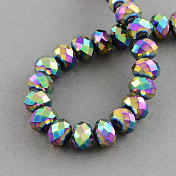  Electroplate Glass Bead Strands, Faceted, Rondelle, Multi-color Plated, 12x8~9mm, Hole: 1.5mm, about 72pcs/strand, 24 inch