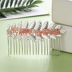 Вишневый Кварц Лист вишни, крошка кварцевого стекла, расчески для волос, с железными гребнями, аксессуары для волос для женщин и девочек, 45x80x10 мм