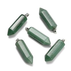 Green Aventurine Natural Green Aventurine Pendants, Hexagon Charms, with 304 Stainless Steel Snap on Bails, Stainless Steel Color, 49~51x13~14x15~16mm, Hole: 7.5x4mm