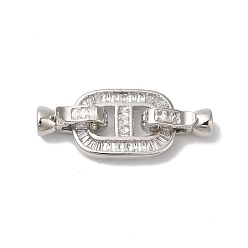 Платина Реечное покрытие латунь микро паве прозрачный кубический цирконий складные застежки, без кадмия и без свинца, долговечный, овальные, платина, 34 мм, отверстие : 4.5 мм