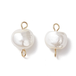 Золотой Гальванизированные звенья из ракушечных жемчужин, с 304 двойными петлями из нержавеющей стали, белые, золотые, 15.5x7.5~8.5x8~9.5 мм, отверстие : 1.8~2 мм