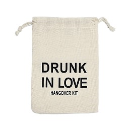 Античный Белый Набор для вечеринки в стиле «набор от похмелья» из ткани, мешочки на завязках для подарков гостям., прямоугольник с черным словом, старинный белый, 16~16.5x11x0.09~0.3 см