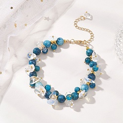 Опал Браслеты из латуни, натуральных и синтетических смешанных драгоценных камней с крошкой и круглыми бусинами для женщин, 8.07 дюйм (20.5 см)