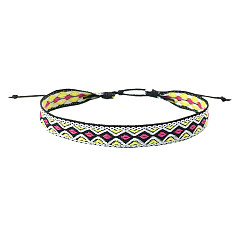 Yellow Bohemia Polyester Braided Flat Cord Bracelet, Adjustable Bracelet for Women, Yellow, 6-1/2~9-7/8 inch(16.5~25cm)