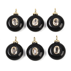 Black Onyx Подвески из натурального черного оникса (окрашенные и нагретые), плоские круглые подвески с латунной микрофиброй и фианитами, долговечный, стойки покрытие, реальный 18 k позолоченный, без кадмия и без свинца, 18x13x7 мм, отверстие : 2 мм