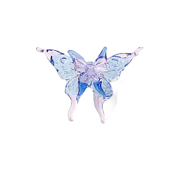 Светло-Голубой Стеклянные кольца для пальцев, бабочка, Небесно-голубой, бабочка: 37x54мм 37x54мм, внутренний диаметр: 17 мм