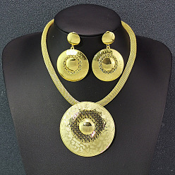 Золотой Комплекты из плоских круглых ожерелий с подвесками и серег-гвоздиков из сплава, золотые, 420 мм