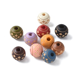 (52) Непрозрачная лаванда Деревянные бусины, круглые с рисунком звезд, разноцветные, 10x9 мм, отверстие : 3 мм